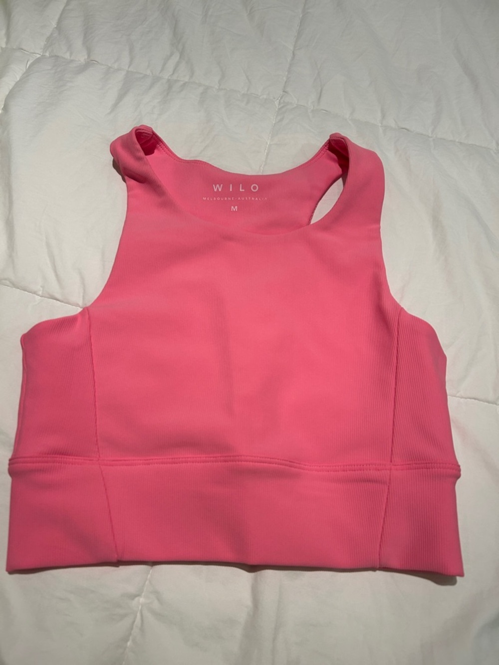 Wilo Pink Ribbed Racerback Crop Top